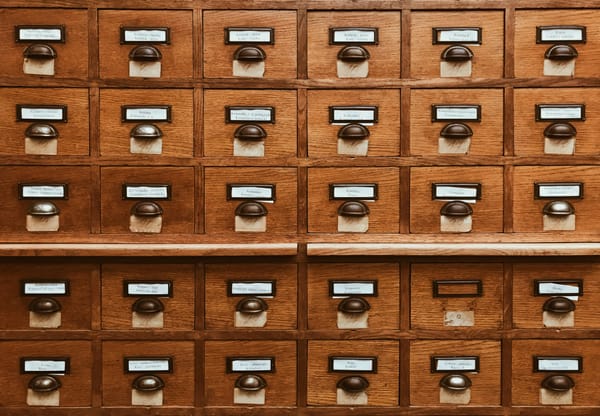 Image of an old-fashioned library card catalog